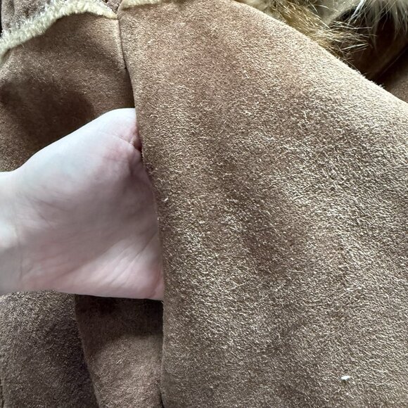 VTG Penny Lane Coat Sz XL Suede Leather Faux Fur Trim Y2K 70s Boho Patchwork - Picture 5 of 14